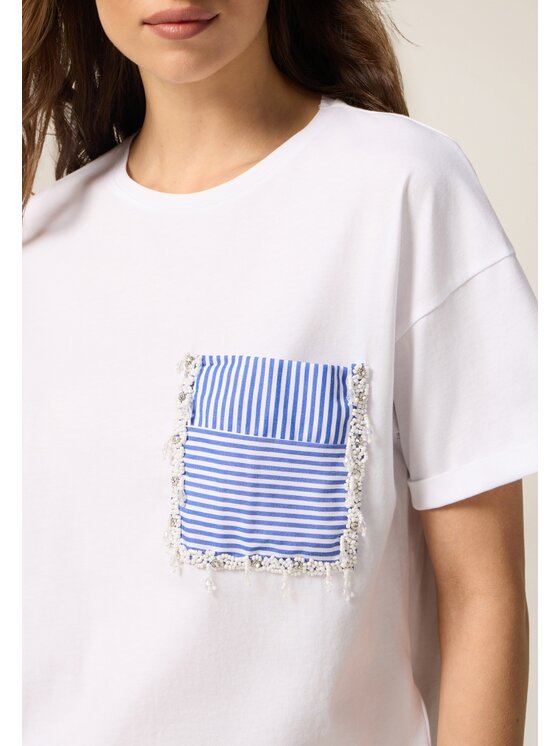 Oltre Oltre T-Shirt G048J004268N011 Biały Boxy Fit