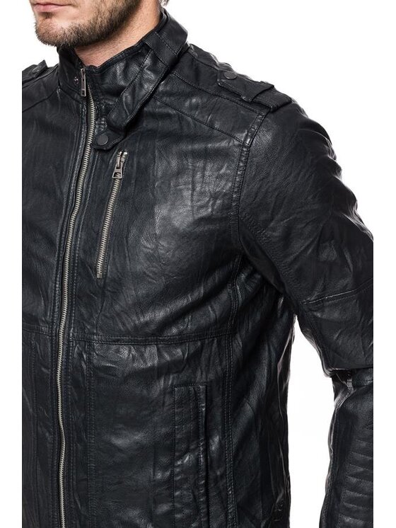 Tom Tailor Tom Tailor Kurtka skórzana BIKER JACKET Czarny Regular Fit
