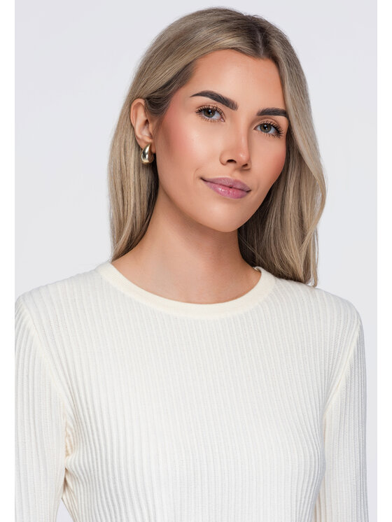 Ombre Ombre Bluzka OW-TS-E0090 Beżowy Slim Fit
