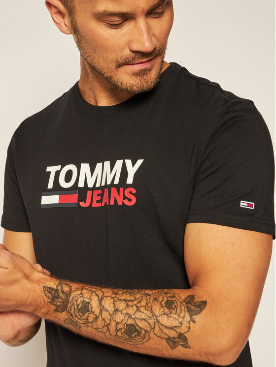 Tommy Jeans T Shirt Corp Logo Tee DM0DM07843 Czarny Regular Fit