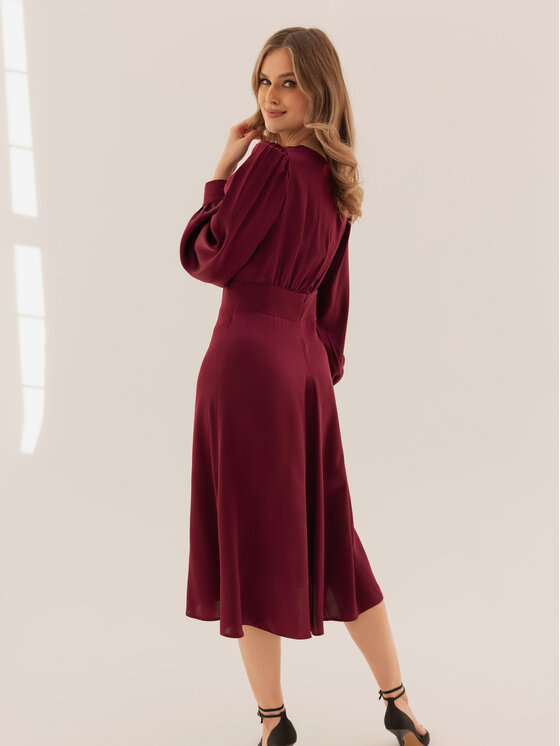 Cat&Cat Cat&Cat Sukienka wieczorowa jedwabna - midi Bordowy Regular Fit