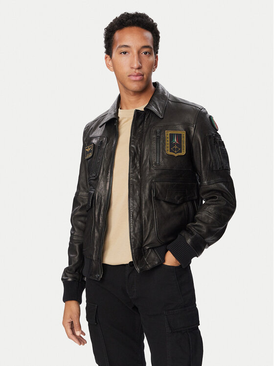 Aeronautica Militare Aeronautica Militare Кожено яке 262PN0846U100839 Черен Regular Fit