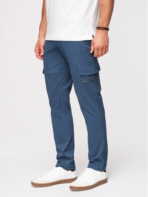 Ombre Ombre Spodnie cargo P1517 Niebieski Straight Fit