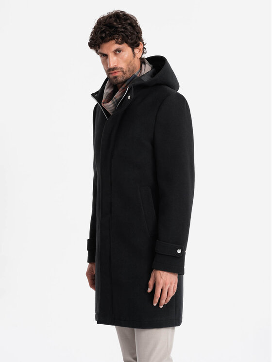 Ombre Ombre Płaszcz OM-COWC-22FW-005 Czarny Regular Fit