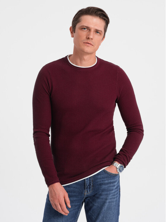 Ombre Ombre Sweter OM-SWSW-0103 Bordowy Classic Fit