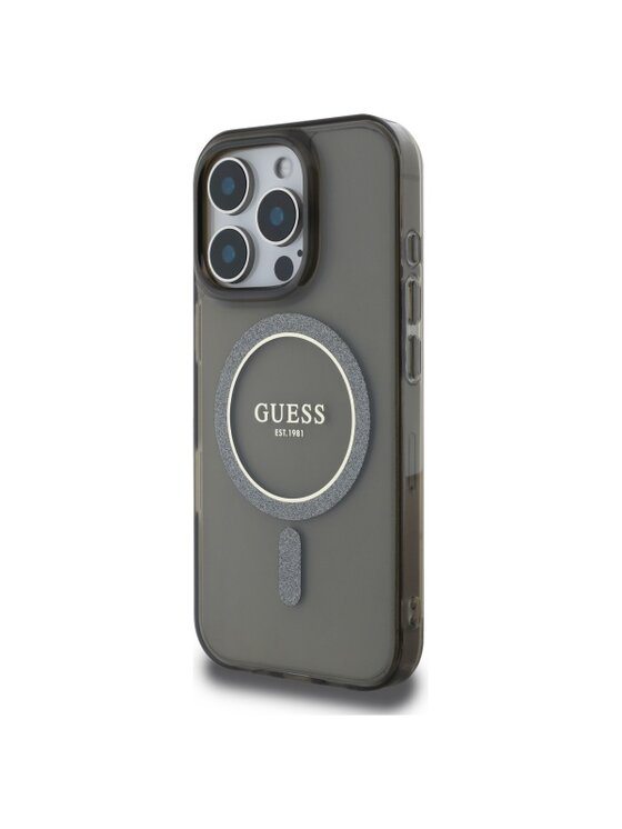 Etui na telefon Guess, Czarne, IML Glitter Circle MagSafe