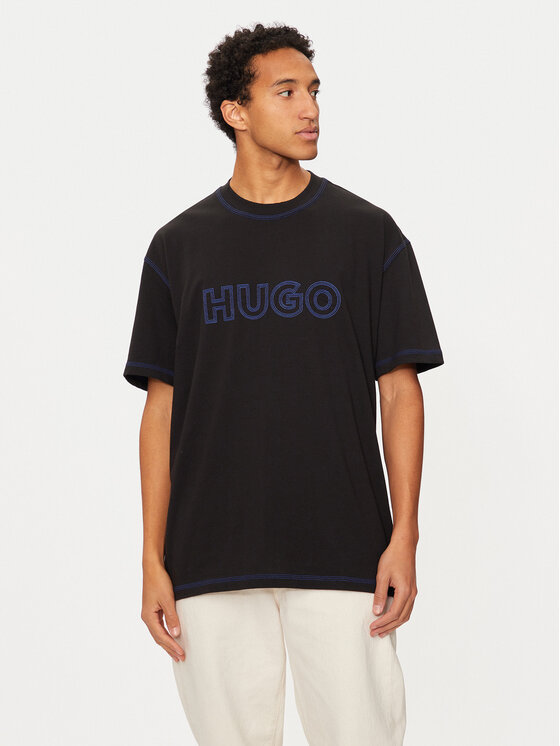 Hugo Majica Nitlogo 50521686 Črna Loose Fit