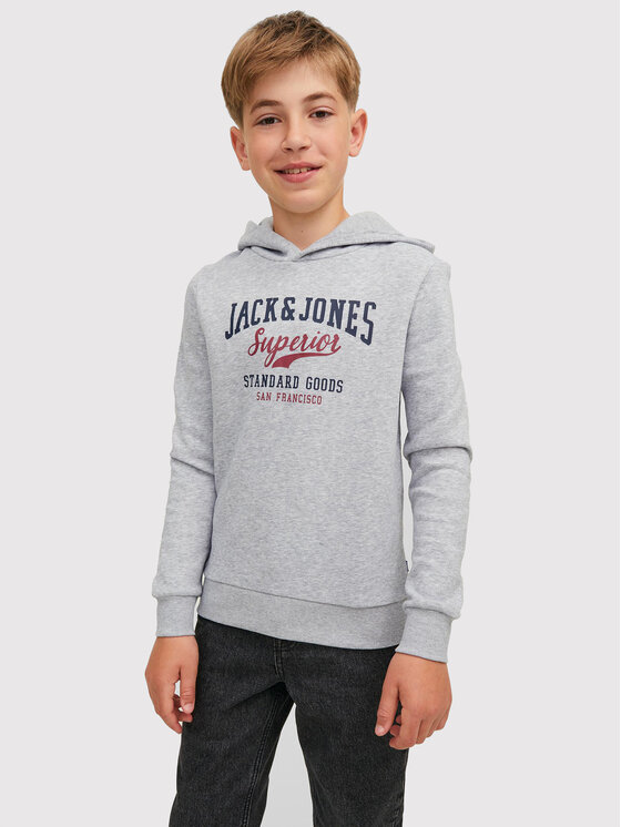 Jack&Jones Junior Džemperis ar kapuci Logo 12212287 Pelēks Regular Fit