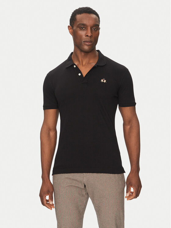La Martina La Martina Polo Piquet CCMP02 PK001 Czarny Slim Fit