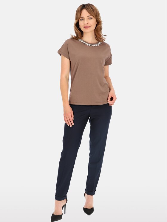 Perso Perso T-Shirt TCE243000F Brązowy Regular Fit