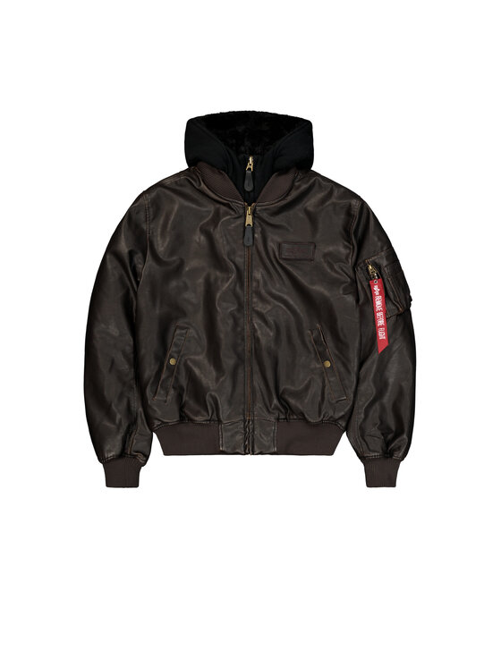 Alpha Industries Alpha Industries Kurtka skórzana MA-1 D-Tec Faux Leather Bomber Jacket Brązowy Slim Fit