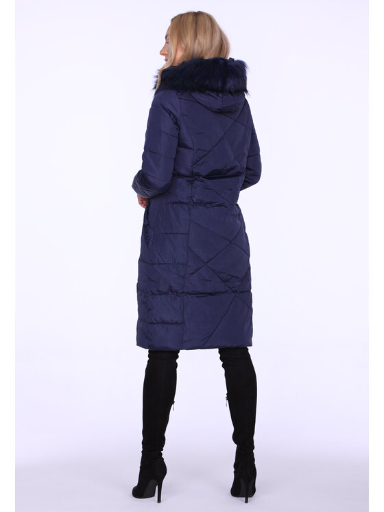 Perso Perso Zimní kabát z oryginalnym pikowaniem Tmavomodrá Slim Fit