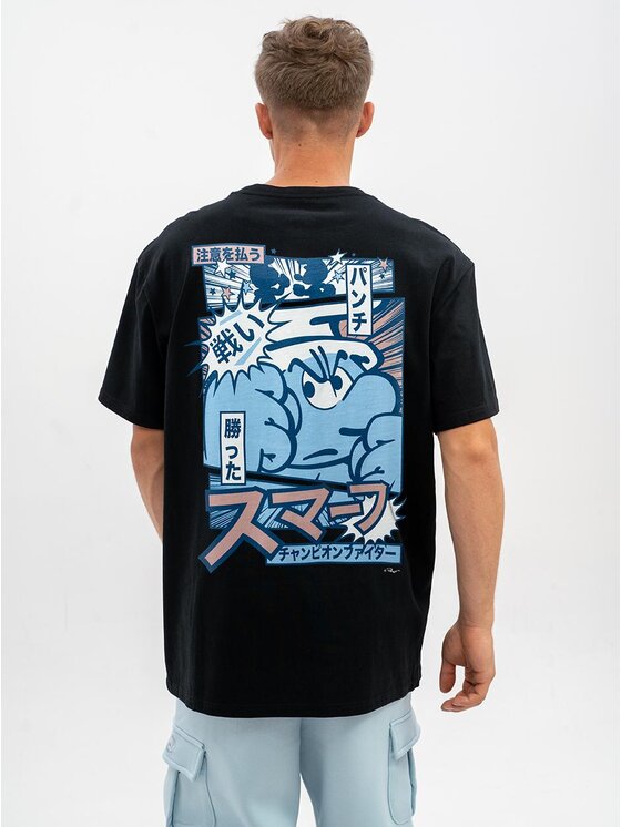 T-Shirt Smerfy, Rozmiar S, Czarne, Koszulka Z Krótkim Rękawem Oversize Męska Czarna Smerfy Scene L