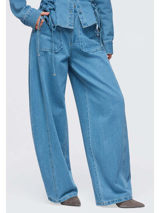 Ombre Ombre Spodnie materiałowe OW-PA-E0017 Niebieski Relaxed Fit