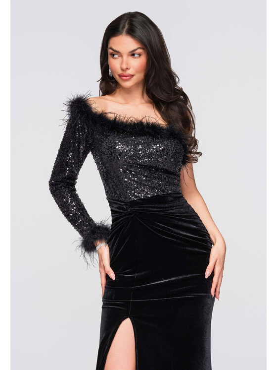 Ombre Ombre Sukienka wieczorowa LA-OM-DLR280 Czarny Regular Fit