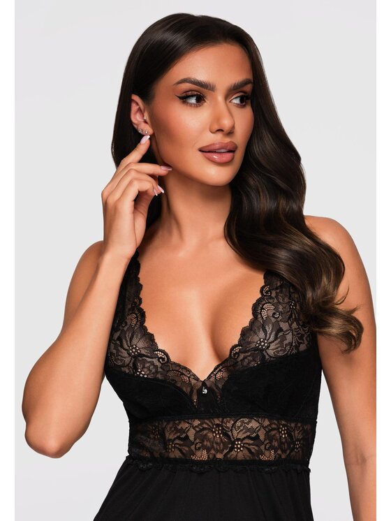 Ombre Ombre Koszula nocna LW-NWNG-0106 Czarny Regular Fit