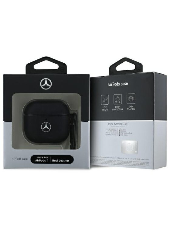 Mercedes-Benz Mercedes-Benz Etui na słuchawki AirPods 4 - Leather Metal Logo Czarny