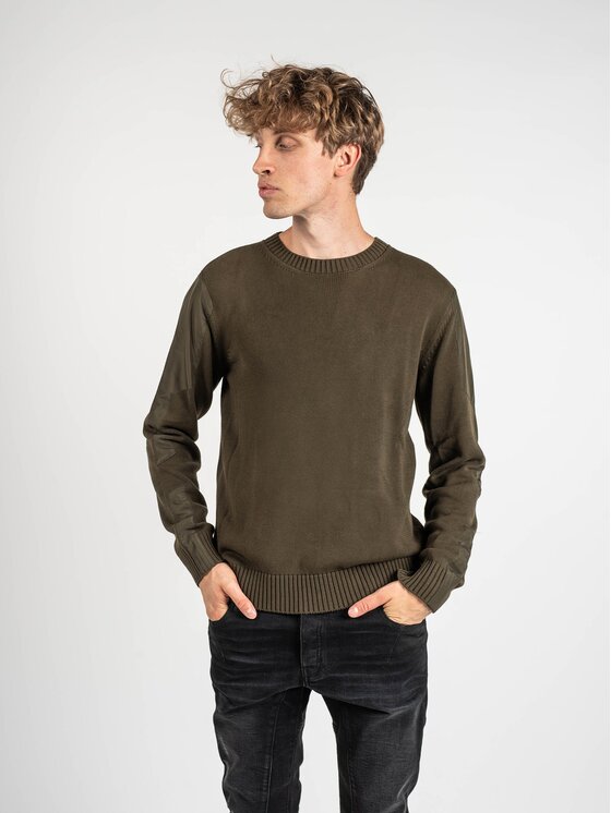 Les Hommes Les Hommes Svetr LKK112-603A | Jumper with Nylon Khaki Regular Fit