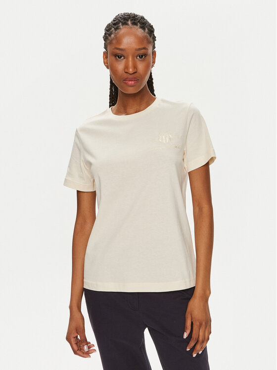 Gant Tričko Tonal Shield 4200262 Béžová Regular Fit