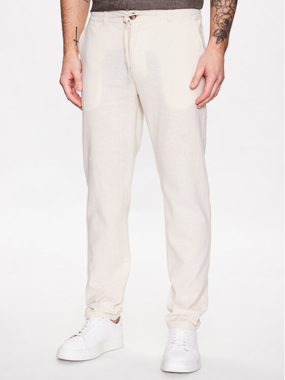 Lindbergh Lindbergh Kalhoty z materiálu 30-008003 Béžová Tapered Fit