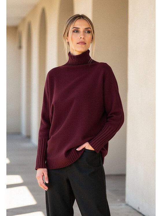 FIGL FIGL Sweter M1101 Bordowy Loose Fit