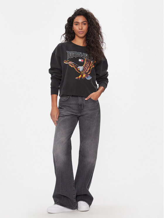 Tommy Jeans Tommy Jeans Džemperis Vintage Eagle DW0DW16415 Juoda Cropped Fit