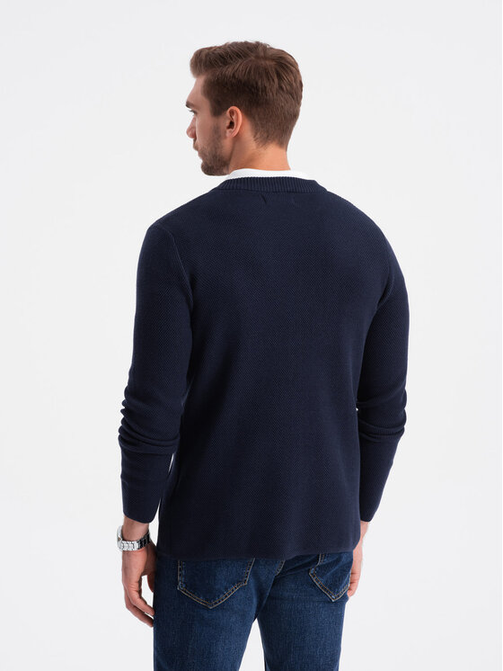 Ombre Ombre Kardigan OM-SWCD-0109 Granatowy Regular Fit