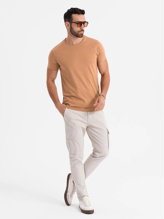Ombre Ombre T-Shirt OM-TSBS-0236 Pomarańczowy jasny Regular Fit