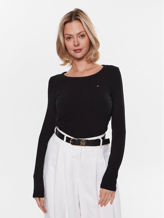 Tommy Hilfiger Blúzka WW0WW38869 Čierna Slim Fit