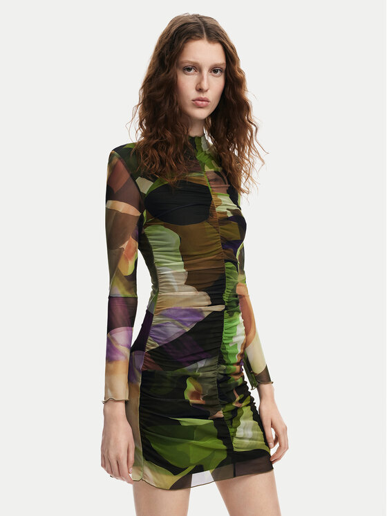 Desigual Vestito da giorno Camouflage Lacroix 24WWVK36 Verde Slim Fit, taglia : S