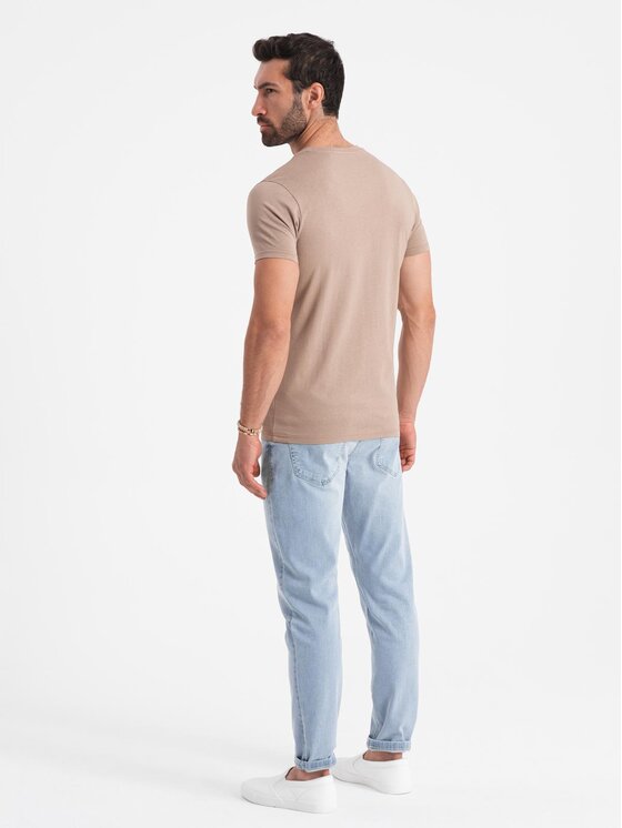 Ombre Ombre T-Shirt OM-TSBS-0145 Brązowy jasny Regular Fit