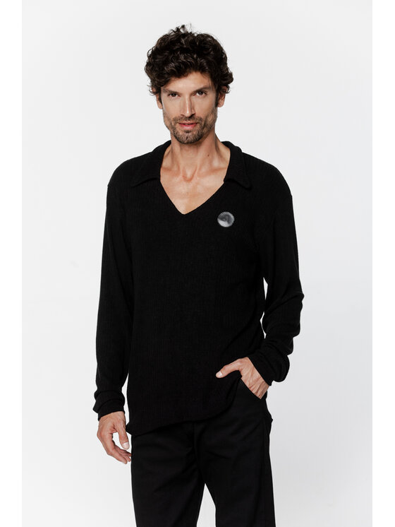 Longsleeve, rozmiar XL, Czarny, LONGSLEEVE Z KOŁNIERZEM MĘSKI