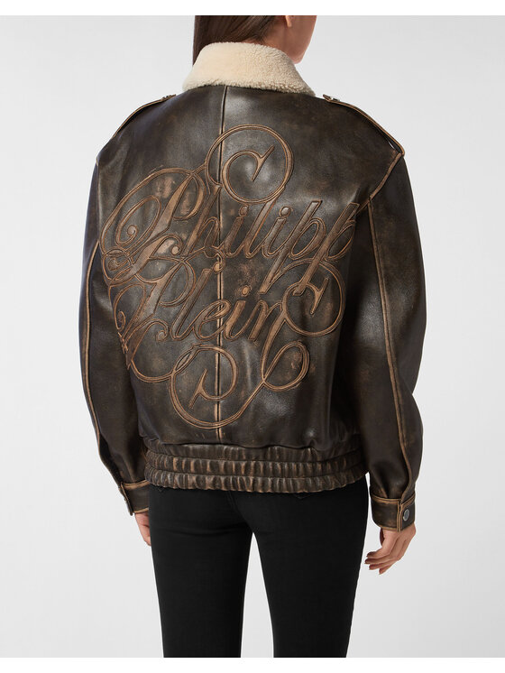 PHILIPP PLEIN PHILIPP PLEIN Kurtka skórzana 27263 Brązowy Regular Fit