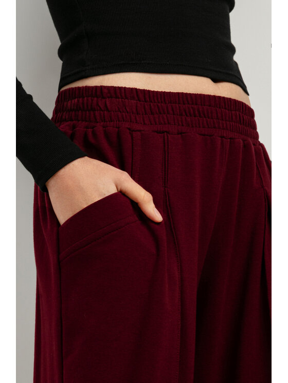 Tessita Tessita Spodnie dzianinowe T413/9/L Bordowy Wide Leg