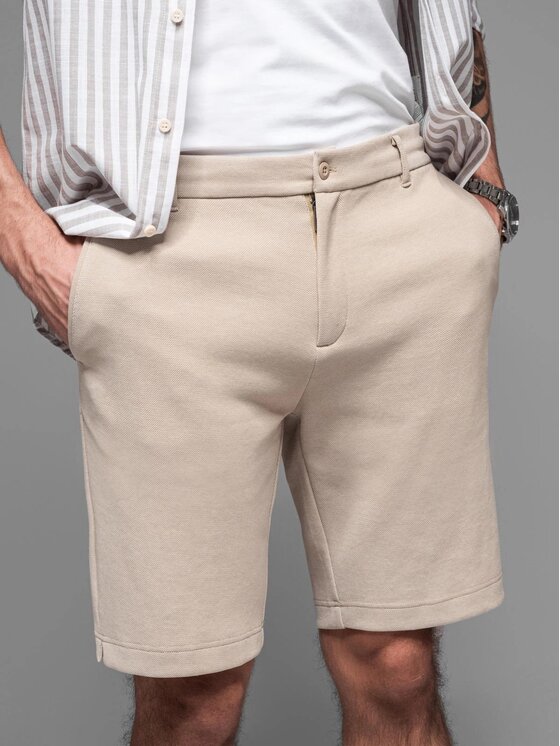 Ombre Ombre Šortky z materiálu OM-SRCS-0166 Béžová Slim Fit