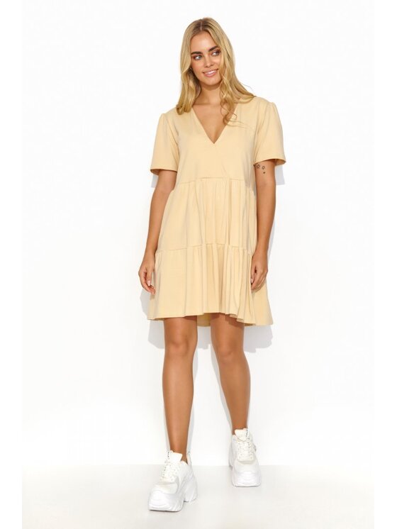 Makadamia Makadamia Sukienka codzienna M819 Beżowy Loose Fit