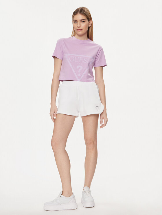Guess Guess Szorty materiałowe Kiara V4GD16 FL04P Biały Regular Fit