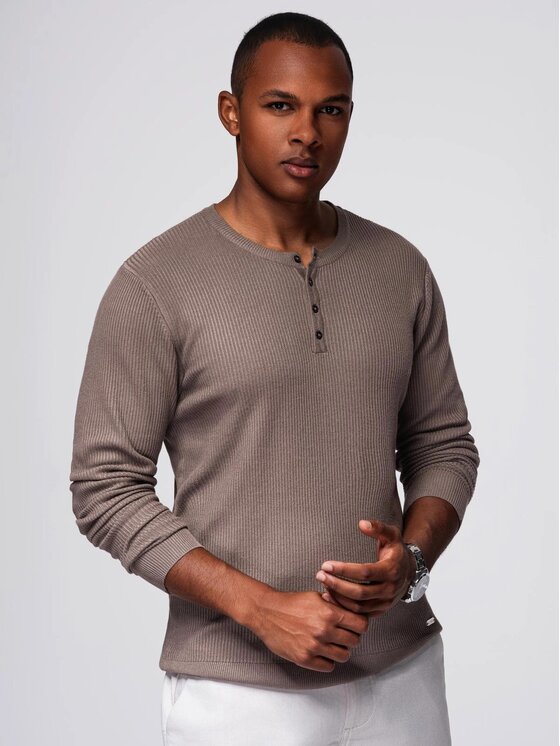 Ombre Ombre Sweter OM-SWSW-0182 Brązowy Regular Fit