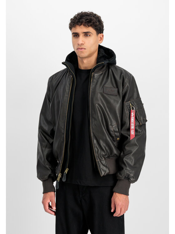 Alpha Industries Alpha Industries Kurtka skórzana MA-1 D-Tec Faux Leather Bomber Jacket Brązowy Slim Fit