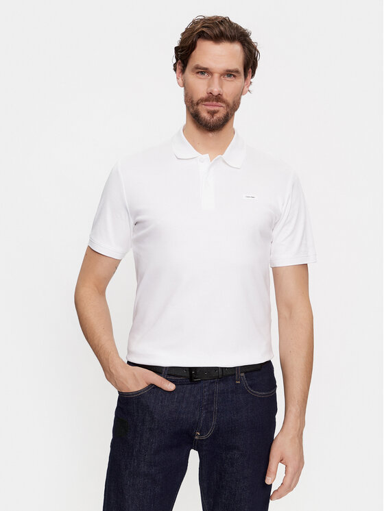 Calvin Klein Tricou polo Smooth Cotton Slim Polo K10K111657 Alb Regular Fit