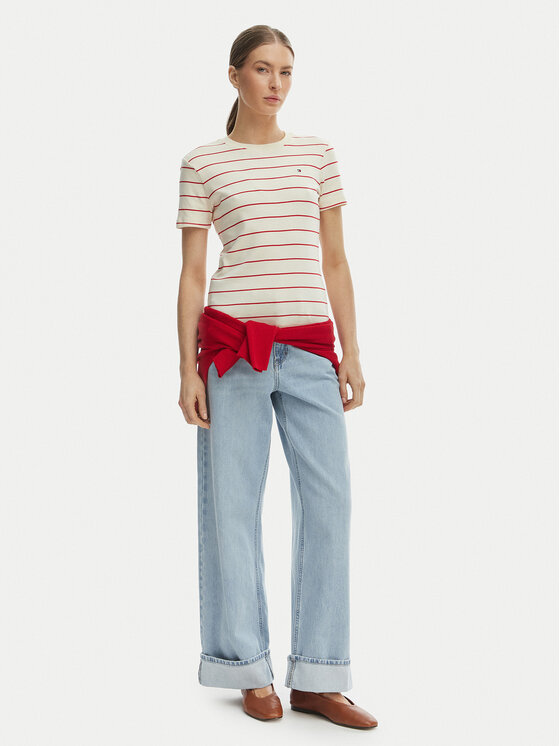 Tommy Hilfiger Tommy Hilfiger Marškinėliai New Cody WW0WW40587 Balta Slim Fit