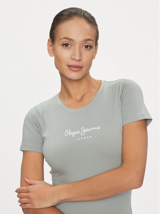 Pepe Jeans Pepe Jeans Marškinėliai New Virginia PL505202 Žalia Slim Fit