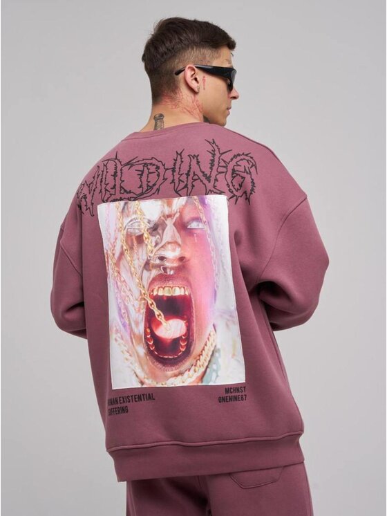 Machinist Machinist Bluzka Bluza Bez Kaptura Oversize Męska Bordowa Machinist Wilding S Czerwony Regular Fit