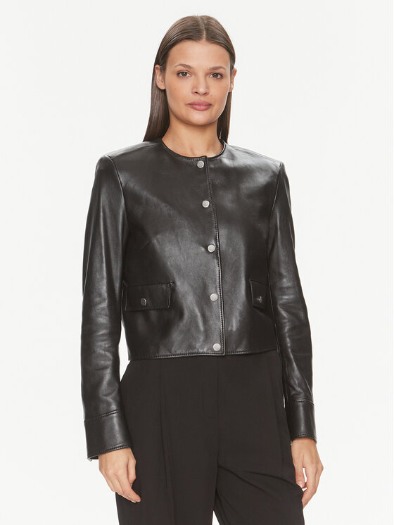 BOSS Boss Bőrkabát Samarie 50505500 Fekete Slim Fit