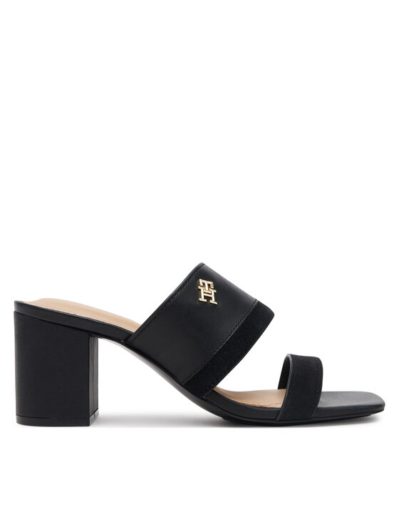 Tommy Hilfiger Tommy Hilfiger Şlapi Leather & Suede Block Heel Mule FW0FW08530 Negru