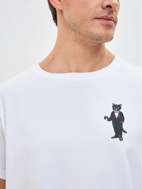 CAT by maniita lacitta CAT by maniita lacitta T-Shirt Printed men's t-shirt with CAT Biały Regular Fit