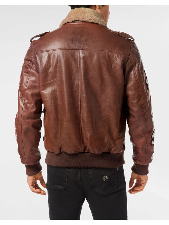 PHILIPP PLEIN PHILIPP PLEIN Kurtka skórzana 26043 Brązowy Regular Fit