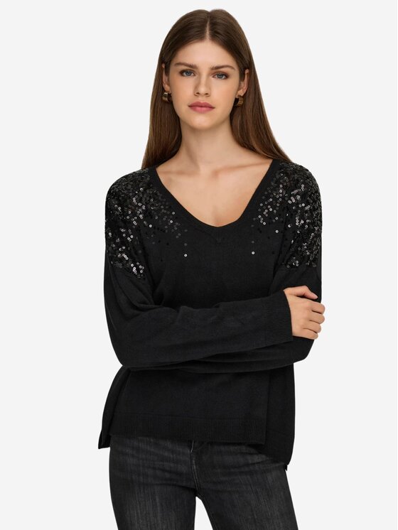 ONLY ONLY Maglione Onlstarry ls sequins boxy Nero Regular Fit
