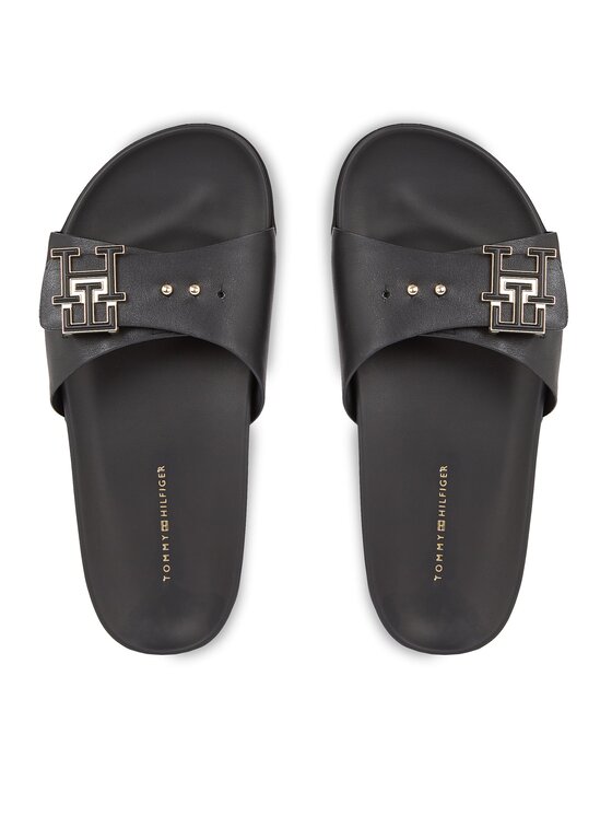 Tommy Hilfiger Tommy Hilfiger Iešļūcenes Th Hardware Leather Flat Sandal FW0FW07940 Melns