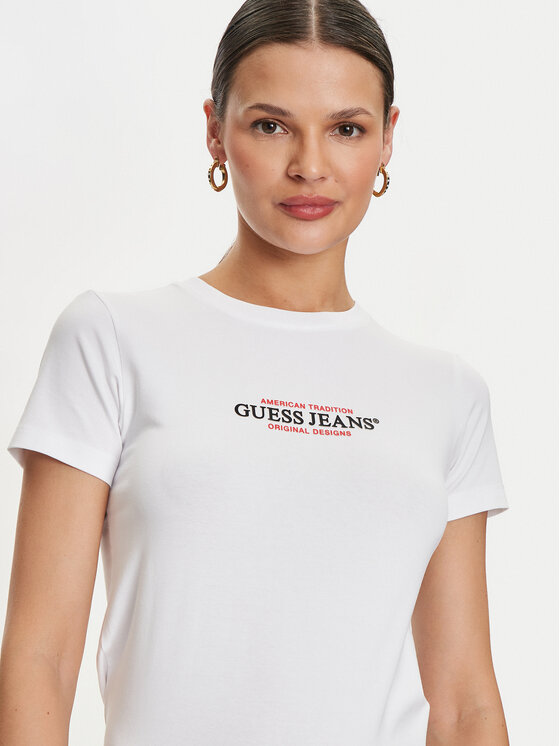 Guess Jeans Guess Jeans Marškinėliai W4YI03 J1314 Balta Slim Fit